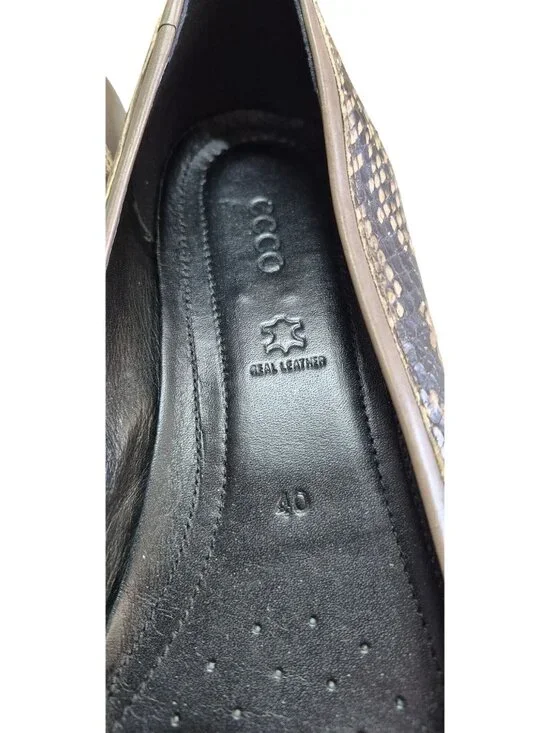 Ecco Womens Taupe & Snake Print Leather Ballet Flats Size 40 EU - Picture 7 of 12